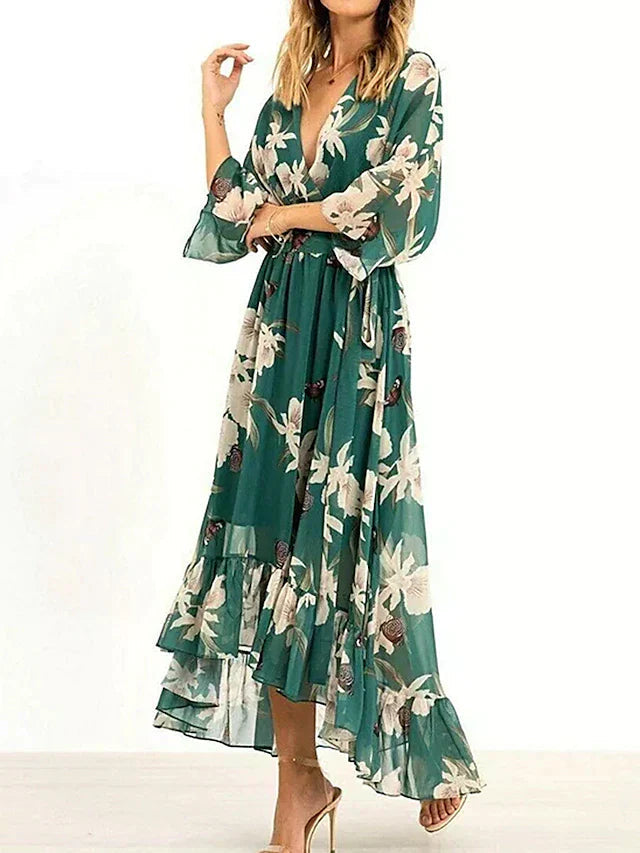 Elegant Long Summer Dress for Women with Deep Neckline, Flattering Fit, Perfect for Wedding Guests and Formal Occasions-2