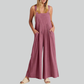 Size Plus Vintage Cotton Linen Wide Leg Overalls Jumpsuit with Pockets
