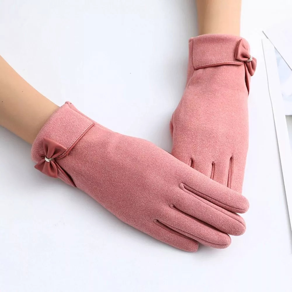 Womens Warm Touchscreen Gloves - Short Fitted Suede Winter