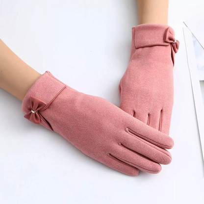 Womens Warm Touchscreen Gloves - Short Fitted Suede Winter