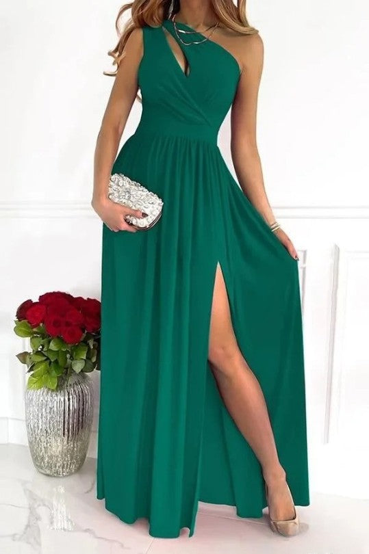 Chic One Shoulder Evening Dress, Elegant Black Formal Gown, Knee-Length Semi Formal Dress for Wedding Guests-4