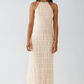 Ethereal Halter Maxi Dress in Soft Nude with Pleated Layers - Elegant Long Dress for Women, Full-Length Design-4