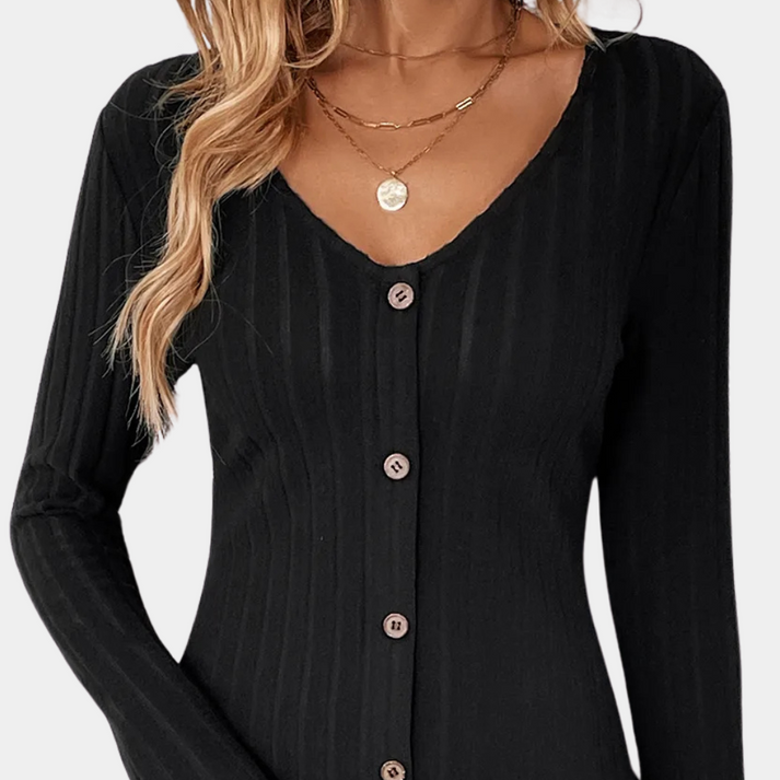 Elegant Long Sleeve Womens Dress with Button Details, Versatile Daily Wear for All Occasions, Comfortable Fit-3