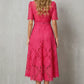 Plush Women's Dress - Lace, Cinched Waist, Short Sleeves, Timeless A-Line Silhouette, 100% Polyester, For Occasions