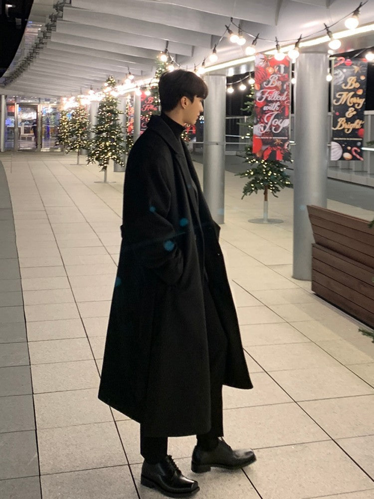 Men's Warm Trench Coat - Single-Breasted, Wool, Winter
