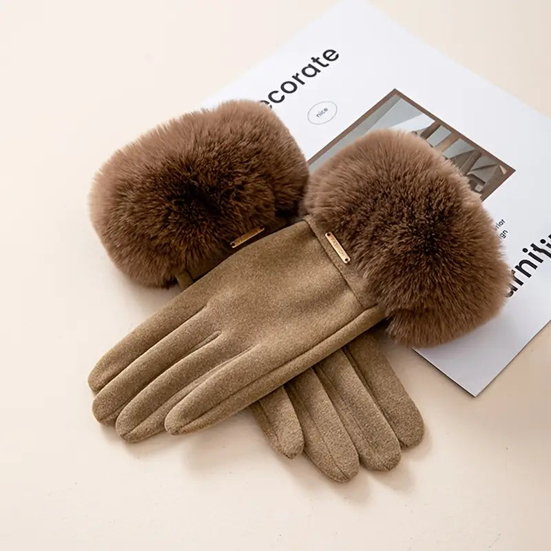 Women's Insulating Gloves - Fur Cuff, Suede, For Commuting