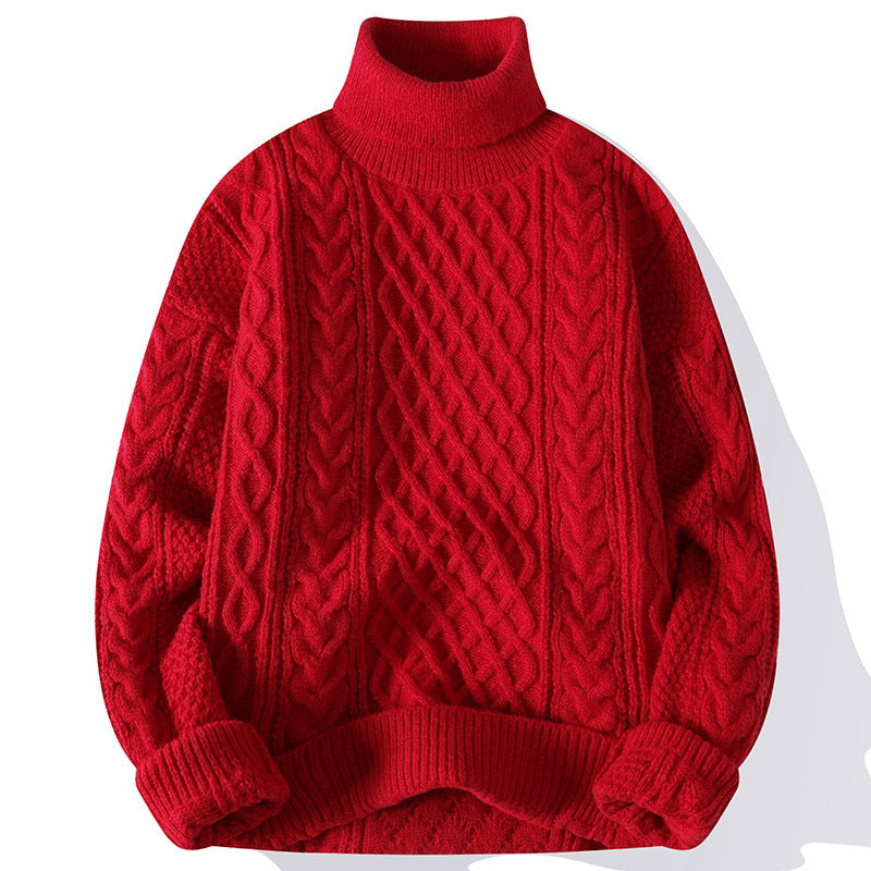 Mens Warm Turtleneck Sweater - Relaxed Cable Knit, Winter