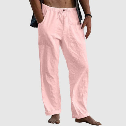 Variant image for White Linen Pants for Women with Adjustable Waist Cord, Relaxed Fit Summer Trousers-1