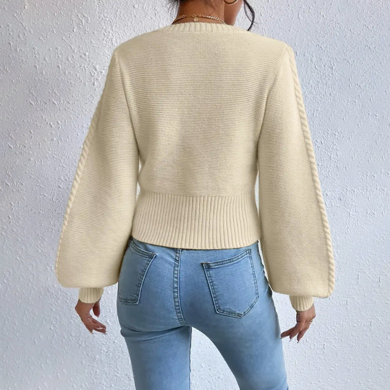 Plush Women's Square Collar Sweater - Cropped Knit Layering