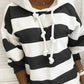 Plush Women’s Hooded Pullover - Striped Relaxed Cotton, Casual