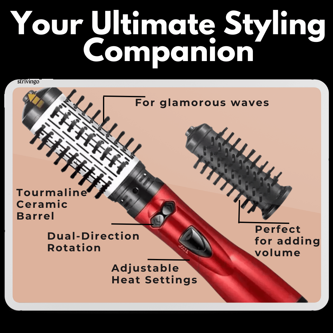 3-in-1 Rotating Hair Dryer and Styler with Flexible Temperature for Effortless Curls and Waves