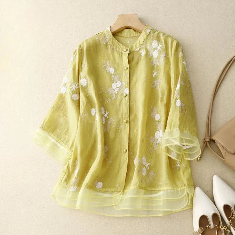 Variant image for Elegant Women's Top with Embroidery, Breathable Cotton Blend Blouse in Various Colors and Sizes-16