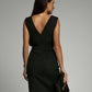 Elegant Women's V-Neck Cocktail Dress with Slit, Figure-Hugging Design for Formal Occasions, Available in Multiple Sizes-5