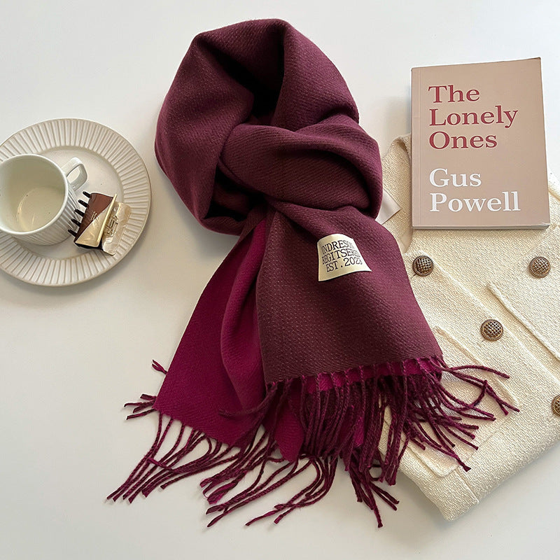 Women Warm Scarf - Reversible Fringed Cashmere Winter