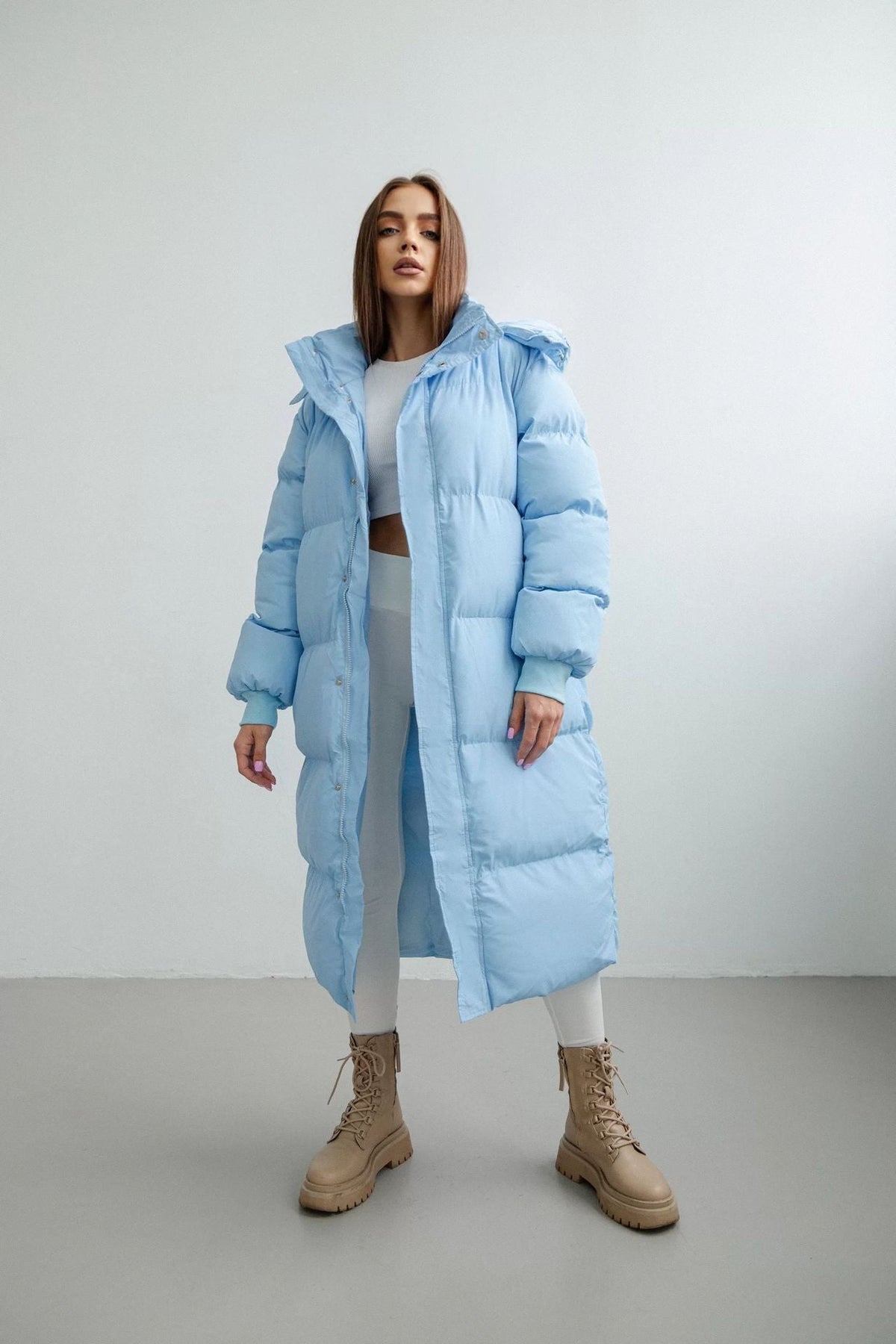 Cozy Warm Women's Puffer Coat - Longline, Cotton, Winter