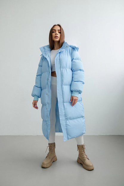 Cozy Warm Women's Puffer Coat - Longline, Cotton, Winter