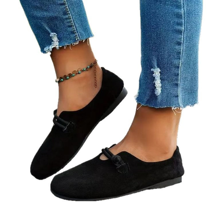 Plush Women's Shoes - Round-Toe Flat Lace-Up, Suede, Multi-Use Regular Use With Cushioned Lining