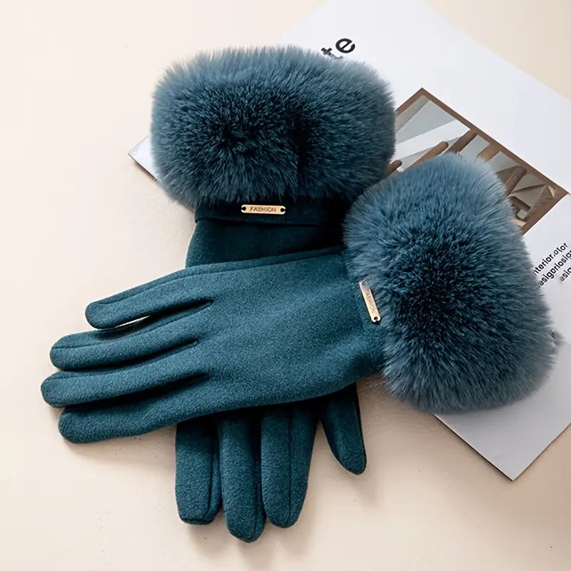 Women's Insulating Gloves - Fur Cuff, Suede, For Commuting