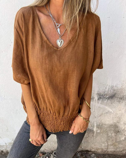 Variant image for Relaxed Women's Top in Cotton Linen Blend, Flowy V-Neck Blouse for Casual Summer Style-1