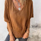 Relaxed Women's Top in Cotton Linen Blend, Flowy V-Neck Blouse for Casual Summer Style-1