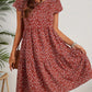 Vintage Floral Wedding Guest Dress with Circular Neckline and Short Sleeves in Turquoise, Blue, and Burgundy-3