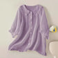 Plush women's shirt - Claudine collar, half-sleeve, relaxed fit, casual everyday wear with denim