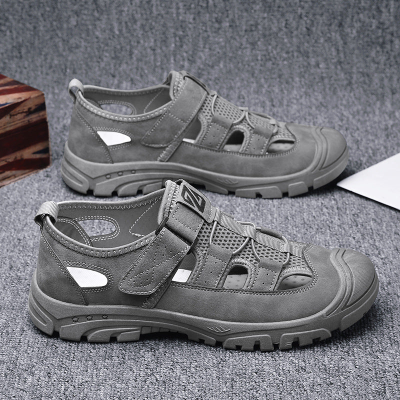 durable Breathable men's sandals - closed-toe, strappy, synthetic leather, casual outdoor