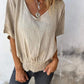 Relaxed Women's Top in Cotton Linen Blend, Flowy V-Neck Blouse for Casual Summer Style-3