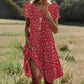 Plush women's dress - scoop neck, flowy mid-length silhouette, geometric print, casual everyday wear