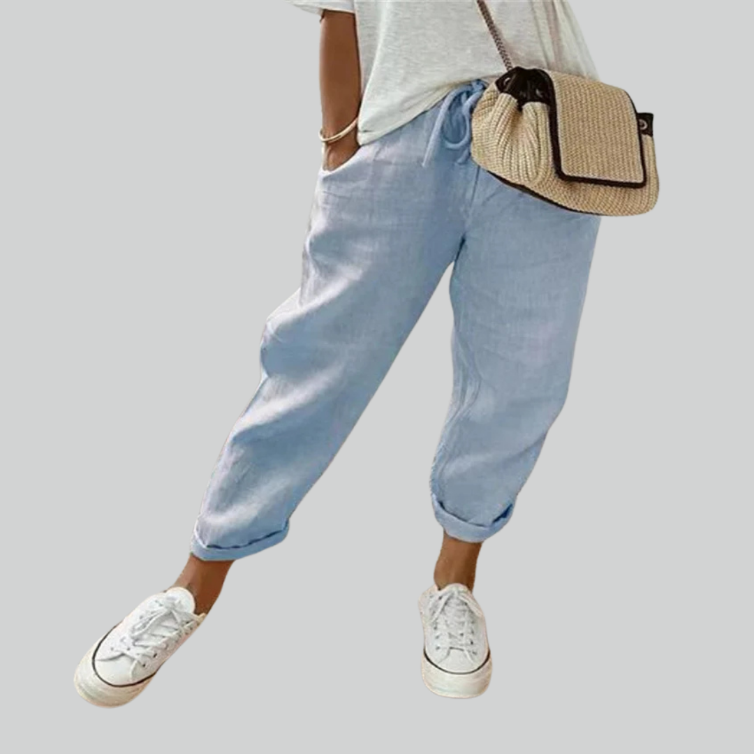 Cotton Autumn Linen Wide Leg Pants - Casual High Waist Trousers for Women