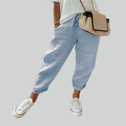 Cotton Autumn Linen Wide Leg Pants - Casual High Waist Trousers for Women