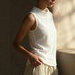 women's Breathable sleeveless shirt - structured stand-collar, linen, office-to-dinner