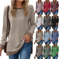 Plush Relaxed Women’s Long Sleeve Pullover - Round Neck Tunic, Cotton Cashmere Knit, Pocketed Mid Length Top For Casual Wear