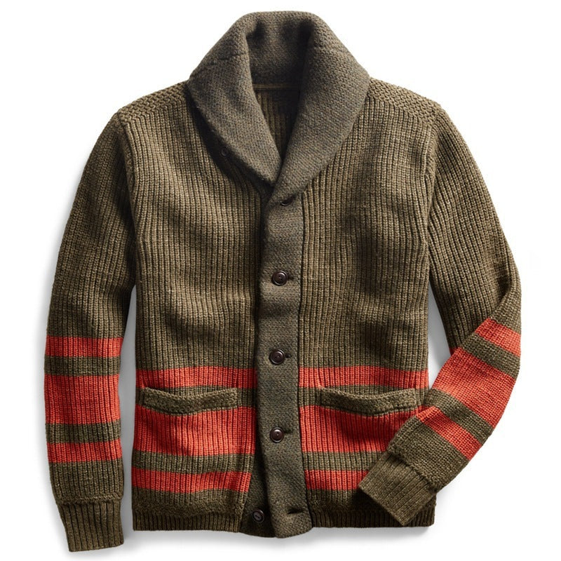 Mens Warm Cardigan Jacket - Shawl Collar, Cotton, Fall