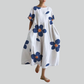 Lady Fashion Short Sleeve Loose Maxi Dress - Retro Flower Print Pocket Party Dress