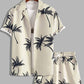 Men's Summer Set with Tropical Print, Lightweight Shirt and Shorts, Relaxed Fit for Warm Weather Casual Outings-1