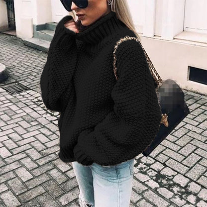 Women Oversized Turtleneck Sweater - Chunky Knit, Winter