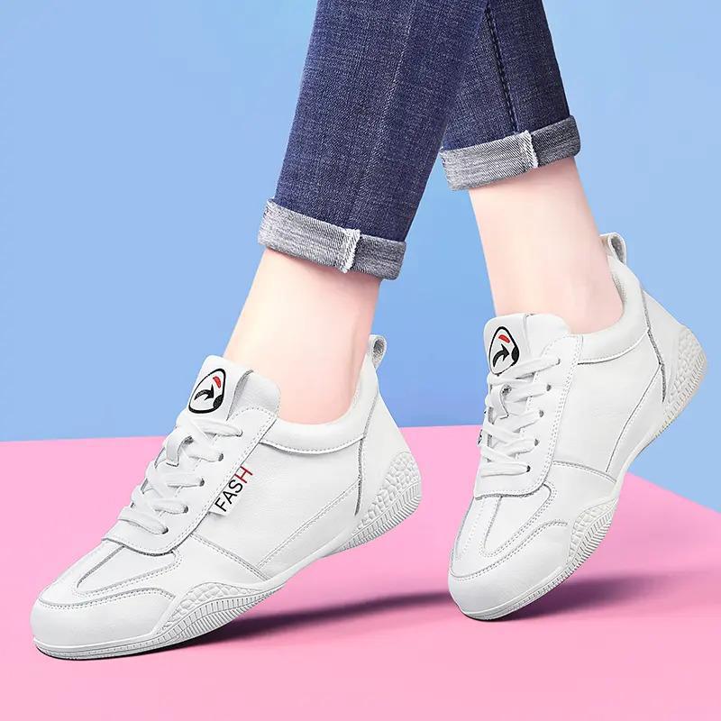 Plush durable women's sneakers - low-cut, genuine leather upper, for running daily workouts