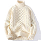 Men's Warm Turtleneck Sweater - Oversized Cable Knit, Wool