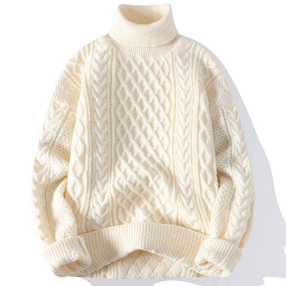 Men's Warm Turtleneck Sweater - Oversized Cable Knit, Wool