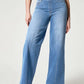 and Stretchy Flattering Women’s Wide-Leg Jeans - High-Rise Knitted Denim, Smooth Waistband, Weekend