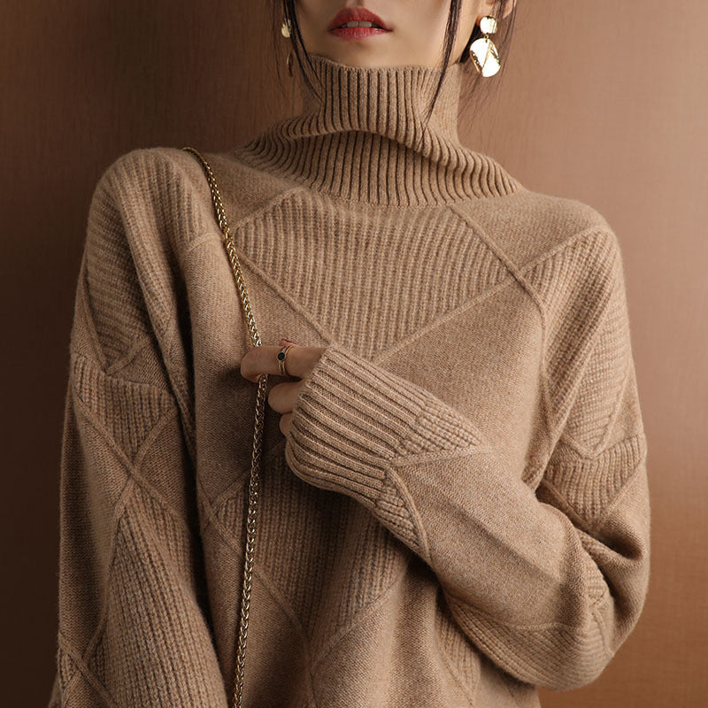 Plush Cozy Womens Sweater - Oversized Diamond Knit Winter
