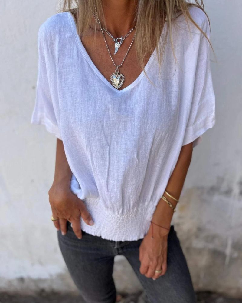Variant image for Relaxed Women's Top in Cotton Linen Blend, Flowy V-Neck Blouse for Casual Summer Style-7