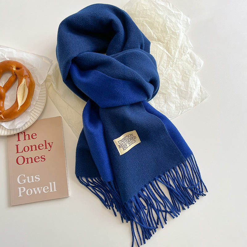 Women Warm Scarf - Reversible Fringed Cashmere Winter