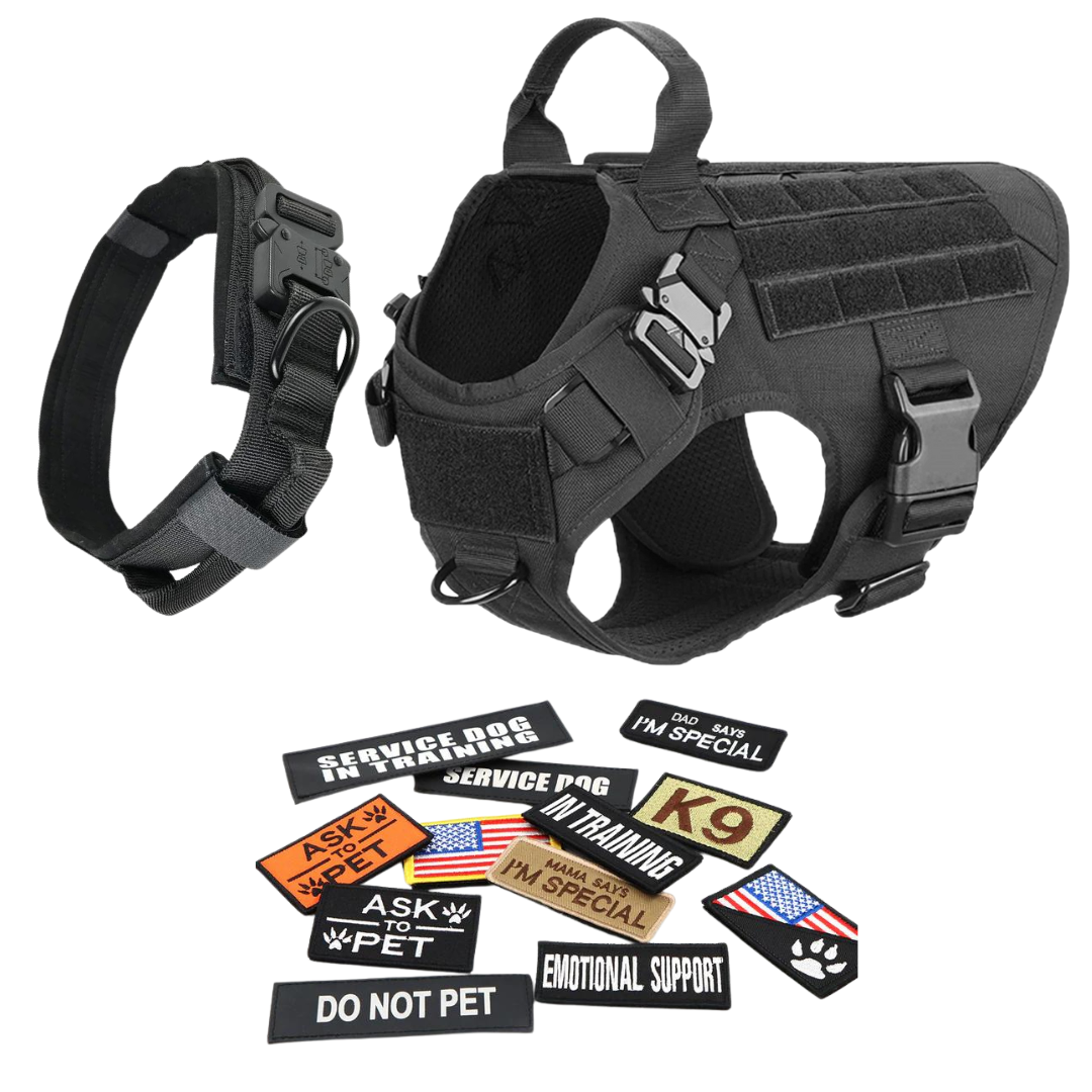 Tactical Dog Harness No-Pull With Front And Back D-Rings Fast-Release Buckles Top Handle Heavy-Duty Training