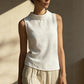 women's Breathable sleeveless shirt - structured stand-collar, linen, office-to-dinner
