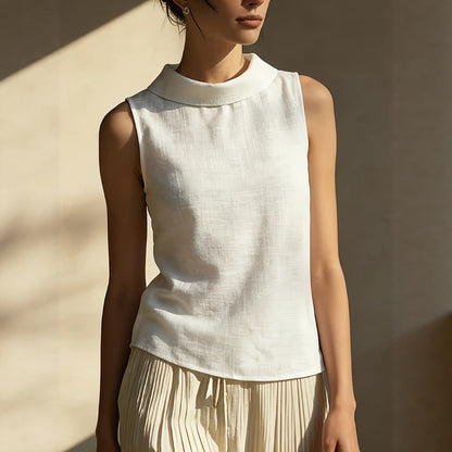 women's Breathable sleeveless shirt - structured stand-collar, linen, office-to-dinner