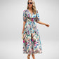 Elegant Printed Midi Dress with Three-Quarter Sleeves for Women - Versatile Midi Dress for Any Occasion-5