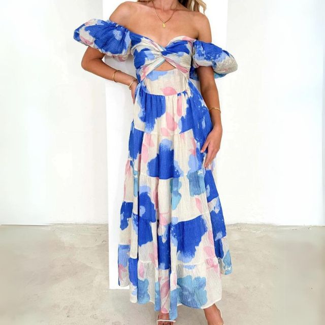 Variant image for Elegant Long Floral Women���s Dress with Stylish Sleeves - Perfect for Wedding Guests, Summer Parties, and Formal Events-17