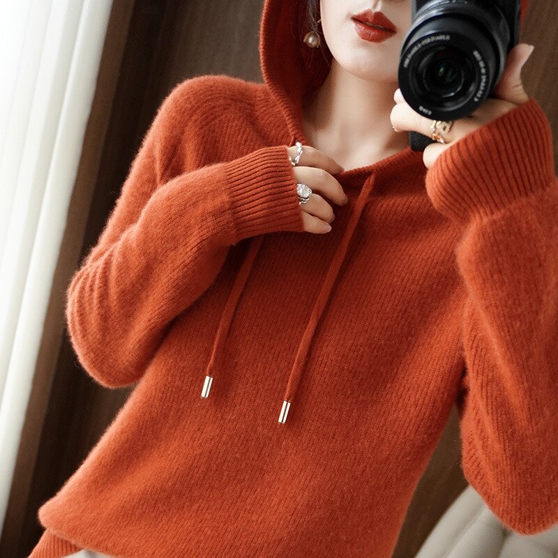 Drop Shoulder Knit – Plush Cozy Women's Hooded Sweater